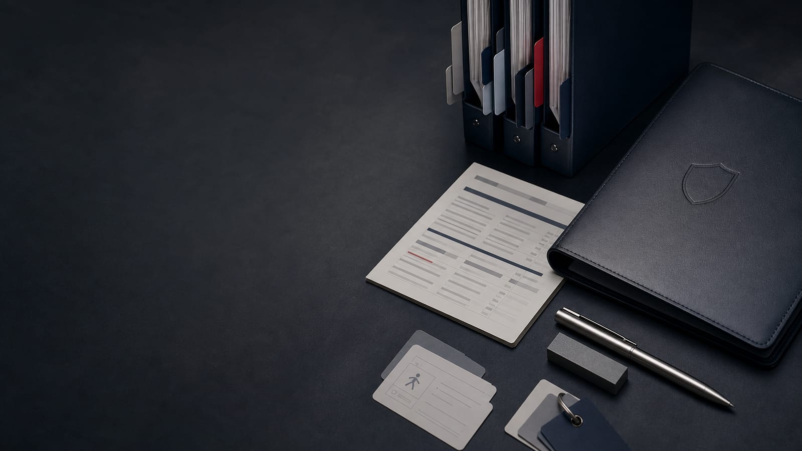 Version-controlled policy binders, privacy document wallet and accessibility review cards