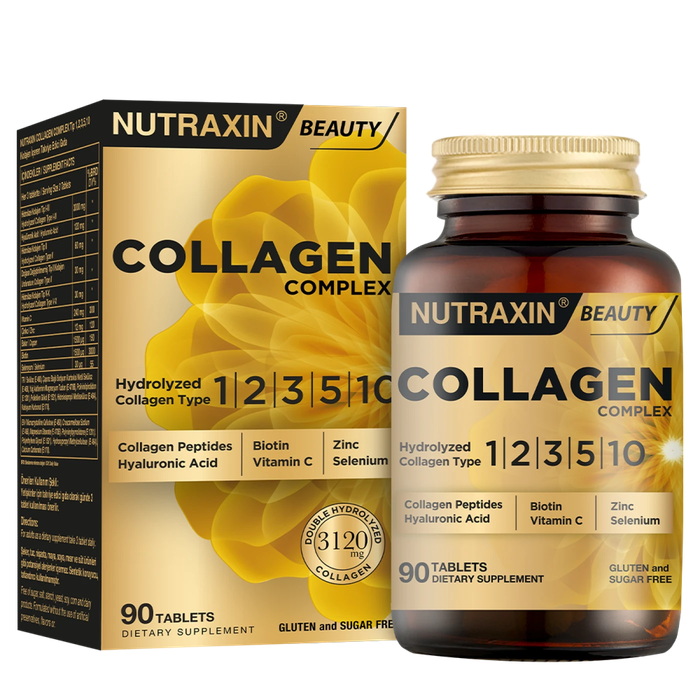 Nutraxin Collagen Complex box and 90-tablet bottle