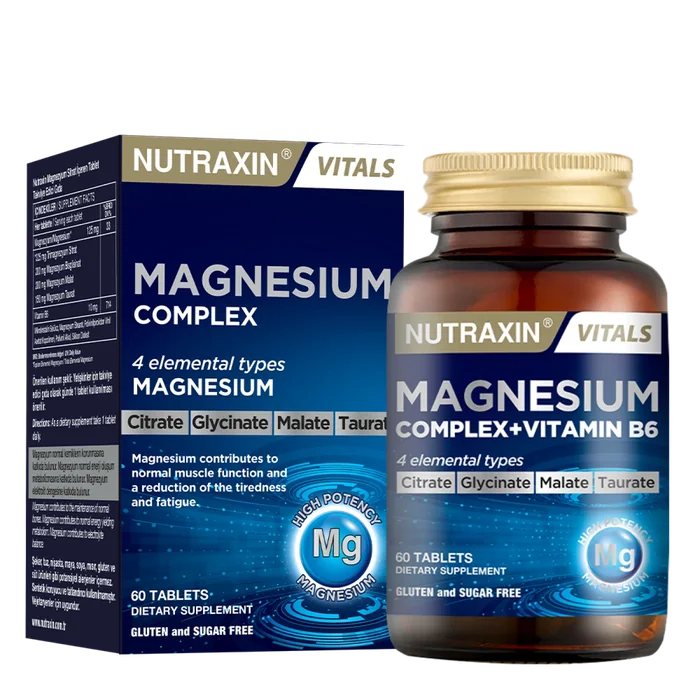 Nutraxin Magnesium Complex and Vitamin B6 box and 60-tablet bottle