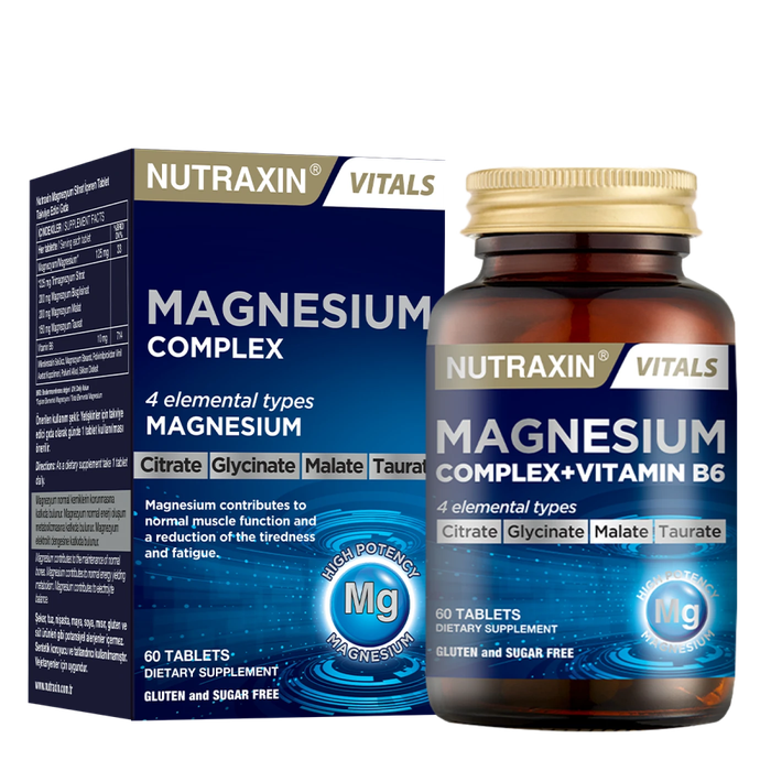 Nutraxin Magnesium Complex and Vitamin B6 box and 60-tablet bottle