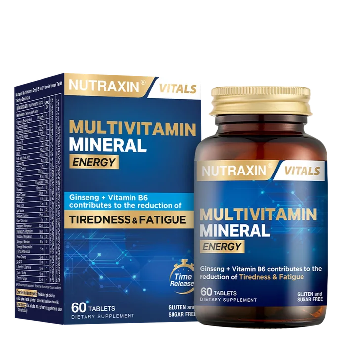 Nutraxin Multivitamin Mineral Energy box and 60-tablet bottle
