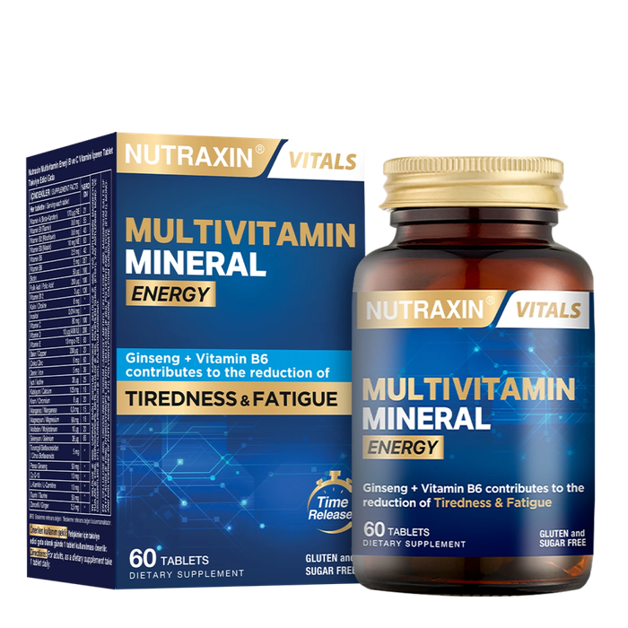 Nutraxin Multivitamin Mineral Energy box and 60-tablet bottle