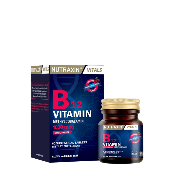 Nutraxin Vitamin B12 methylcobalamin box and 60-tablet bottle