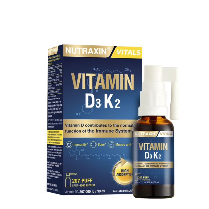 Nutraxin Vitamin D3 and K2 spray box and 30 ml bottle