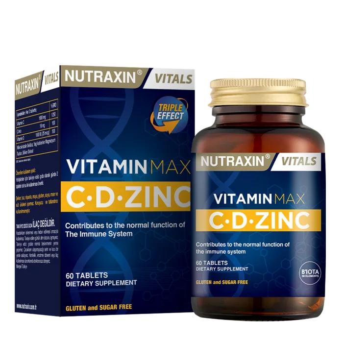 Nutraxin Vitamin MAX C, D and Zinc box and 60-tablet bottle